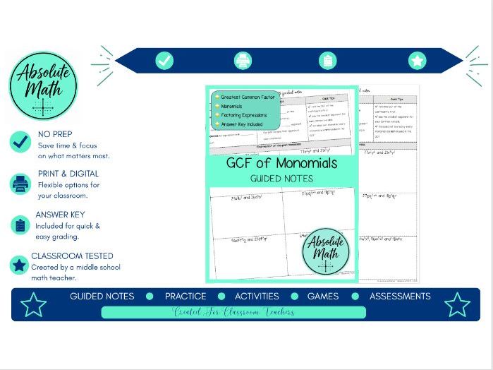 GCF of Monomials Guided Notes | Greatest Common Factor