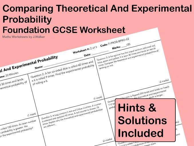 GCSE Maths Worksheet: Comparing Theoretical And Experimental Probability - Foundation Tier