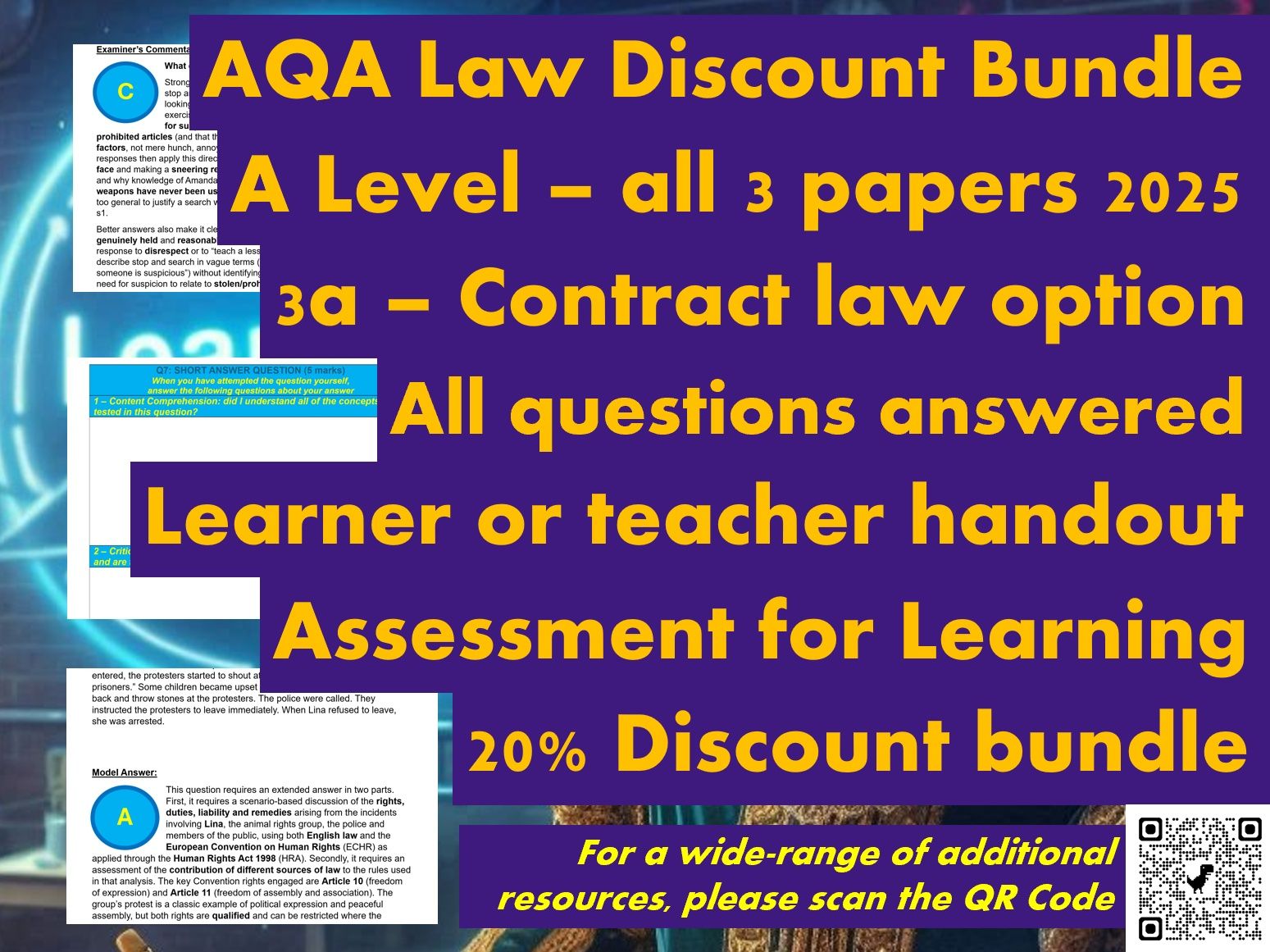 AQA: A Level LAW - MODEL ANSWERS (FULL PAPERS 2025) 1, 2 and 3a (CONTRACT) - DISCOUNT BUNDLE