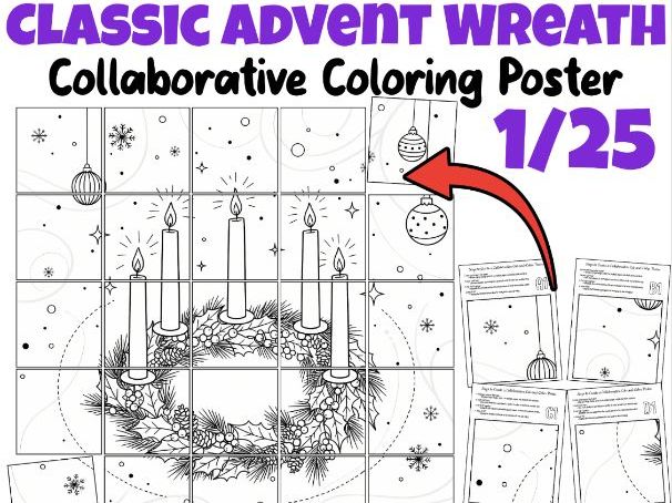 Classic Advent Wreath Collaborative Coloring Poster | Christmas Classroom Art