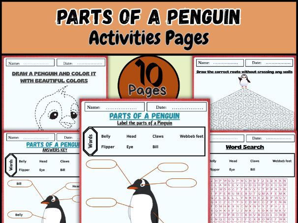 Parts of a Penguin – Labeling, Coloring, and Word Search Animal Science Activity