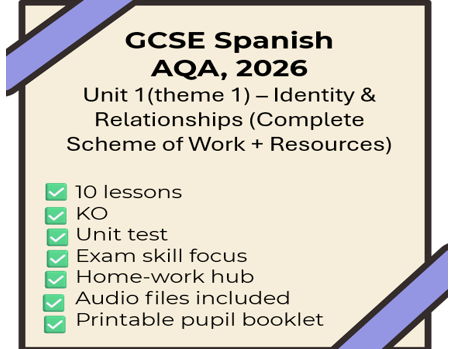 AQA 2026 Spanish: Unit 1- Identity & Relationships (Complete Scheme of Work + resources)