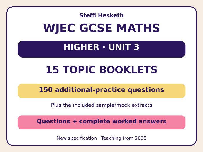 WJEC New Spec Maths Higher Unit 3 – 15 Topic Booklet Bundle