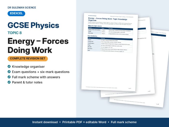 Edexcel GCSE Physics Topic 8 Energy – Forces Doing Work Revision