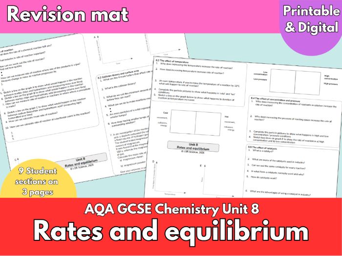 Rates of Reaction & Equilibrium Revision Mat | AQA GCSE Chemistry Unit 8 | Collision Theory