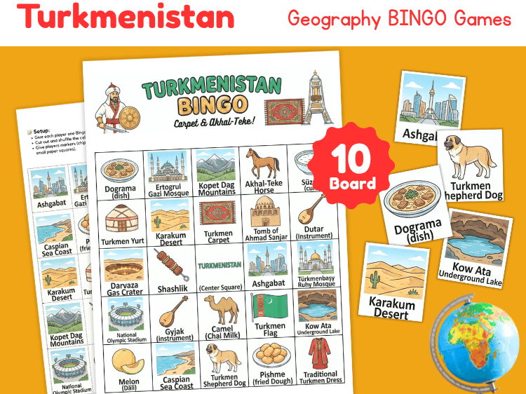Turkmenistan Geography Bingo Game | Country Study Printable