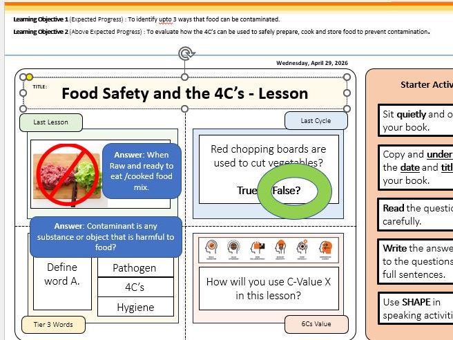 Lesson 3  Food safety and the 4C's