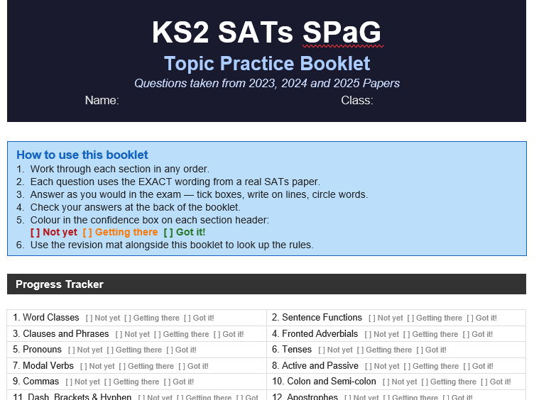 Year 6 SATs SPAG Revision and Practice Booklet | Teaching Resources