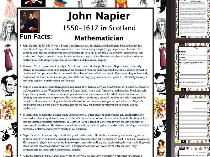 John Napier PACKET & ACTIVITIES, Important Historical Figures Series