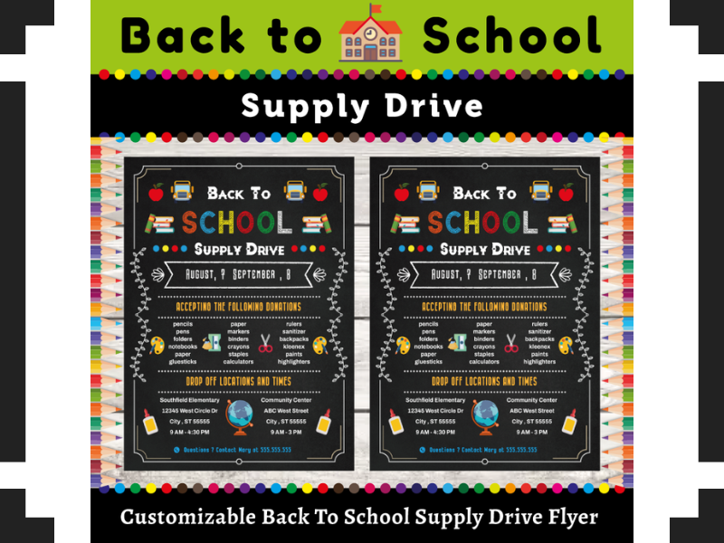 Back to School Supply Drive Flyer : Customizable Fundraiser Poster Printable