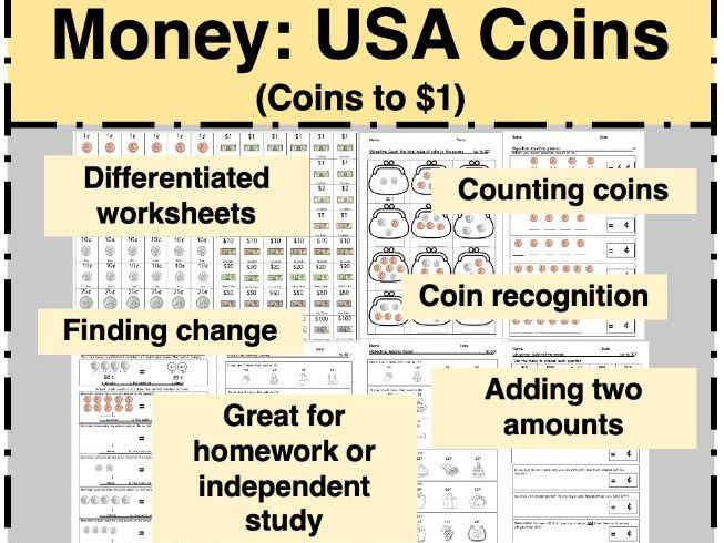 Money Math Made Easy: Coin Recognition Counting Adding Subtracting to $1 (K–1)