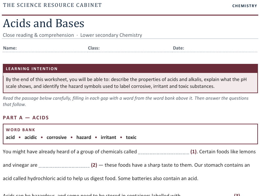 Acids, Bases & pH: Guided Notes Worksheet
