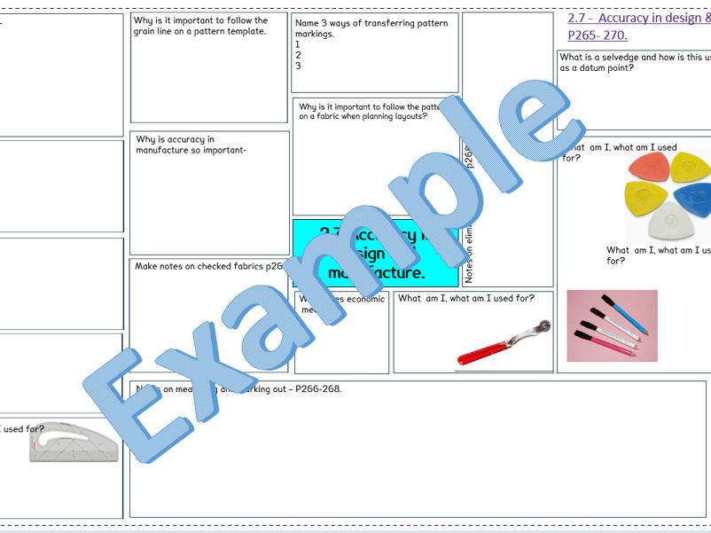Revision Boxes linked to 2.7 Accuracy in Design AQA Fashion & Textiles