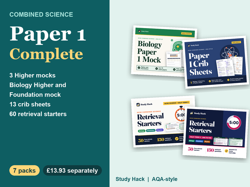 GCSE Combined Science Paper 1 Complete: Mocks, Crib Sheets and Retrieval Starters (AQA-style)