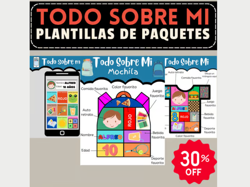 Regreso a la escuela: paquete de plantillas Todo sobre mí: All About Me Spanish