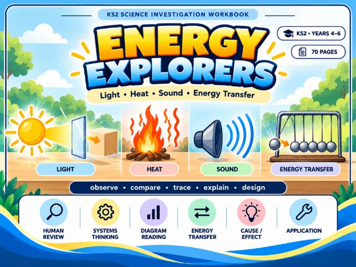 Energy Explorers KS2 Energy Transfer & STEM Science Workbook 70 Pages