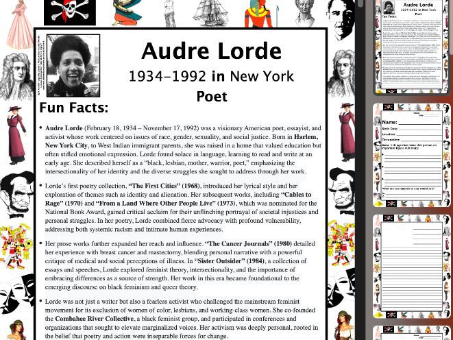 Audre Lorde PACKET & ACTIVITIES, Important Historical Figures Series