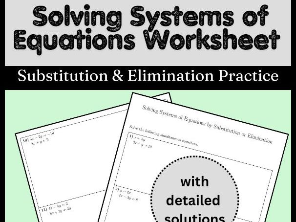 Solving Systems of Equations Worksheet | Substitution & Elimination Practice