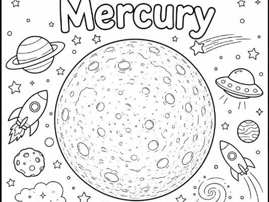 Planet Mercury Colouring Worksheet- Solar System
