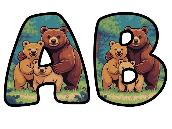 Three Bears Retro 8-Bit Pixel Alphabet Letters | Classroom Display, A-Z 0-9