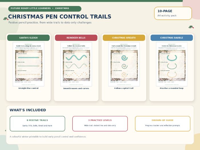Christmas Pen Control Workbook | EYFS Fine Motor Skills | Ages 3–5
