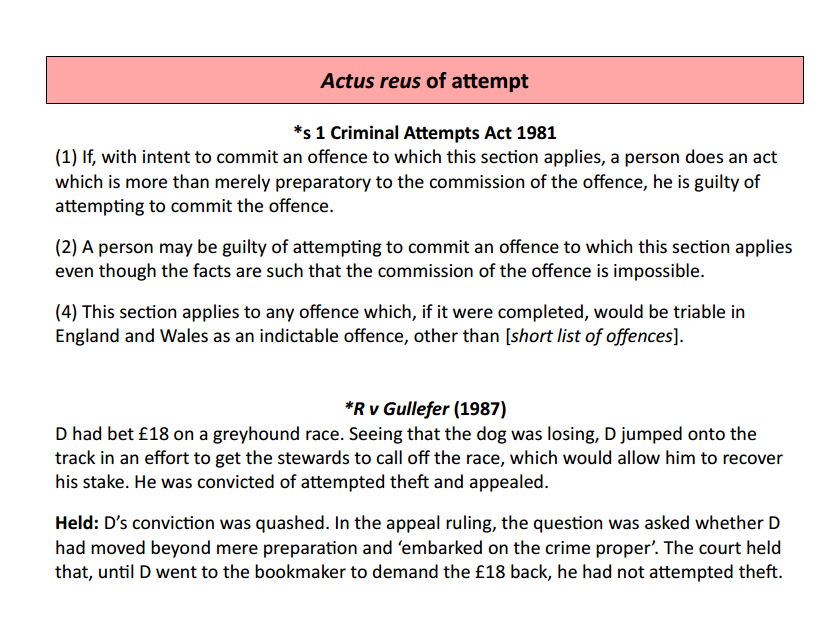 Attempt - case and statute list for AQA A-level law