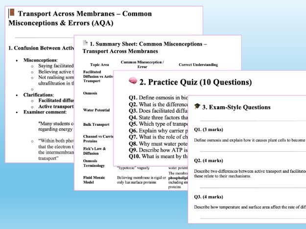 AQA A -Level Biology Revision Common Misconceptions & Practice - Chapter 4 Transport across membrane