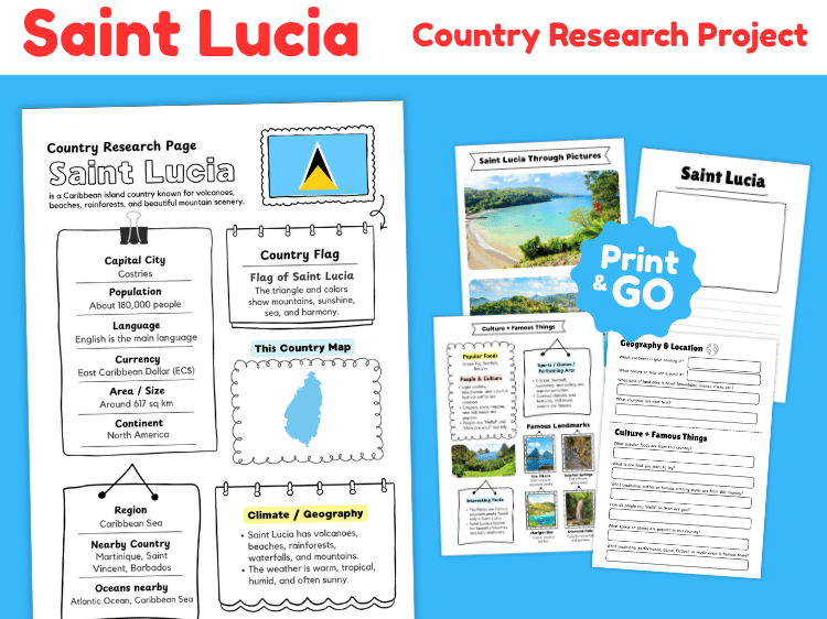 Saint Lucia Country Research Project | Geography & Culture Worksheets