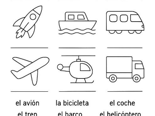 Los Transportes - Spanish Transport Vocabulary Coloring Worksheet
