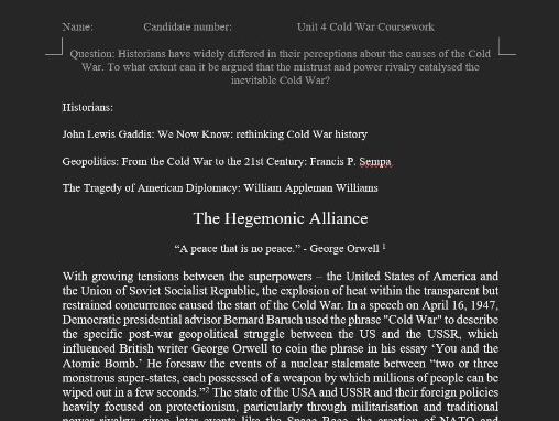 Edexcel A-Level History - Cold War Course Work