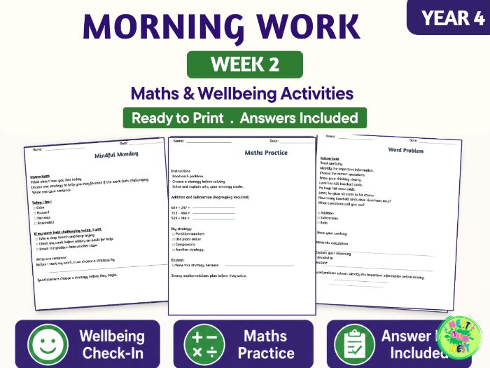 Year 4 Back to School Morning Work Week 2 | Maths & Wellbeing Activities | KS2