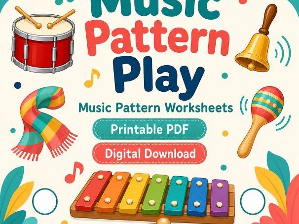 Music Pattern Play Worksheets for Kids