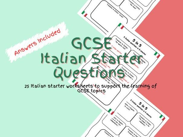 GCSE Italian Starter Questions Worksheets PDF
