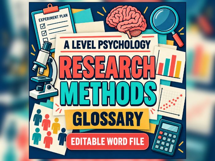 AQA A-Level Psychology Research Methods Glossary | Statistics & Key Terms | Editable Resource