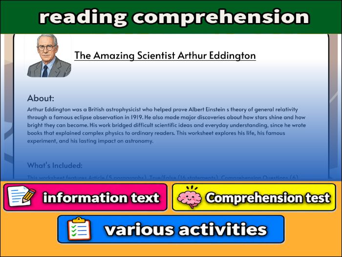 The Amazing Scientist Arthur Eddington- Reading Comprehension & Activities
