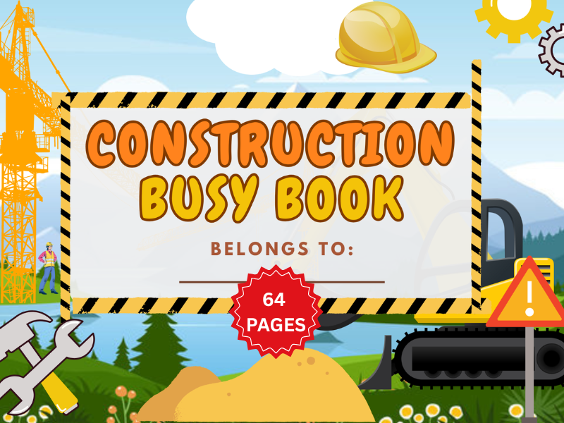 Construction Busy Book 64 Pages | Trucks Activities for Kids | Preschool Learning Binder PDF