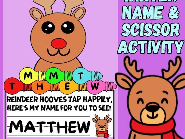 Reindeer Name Craft Light Christmas Literacy & Fine Motor Activity Winter Craft