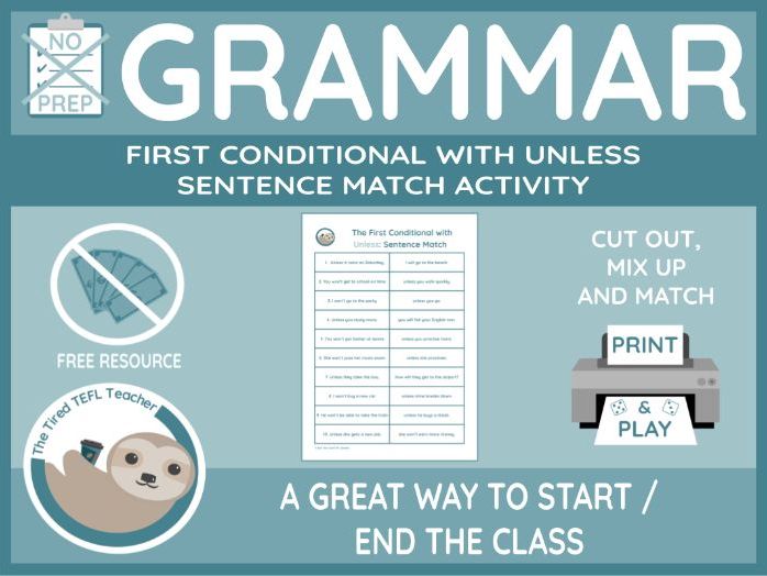 First Conditional with Unless Sentence Matching Activity