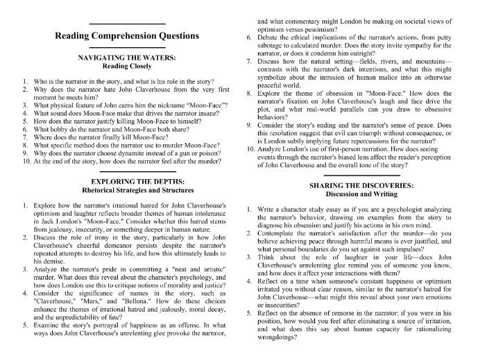 Moon-Face by Jack London with Reading Comprehension Questions