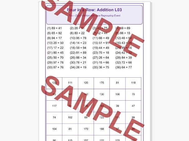 Addition L03 Four in a Row | Two Digit