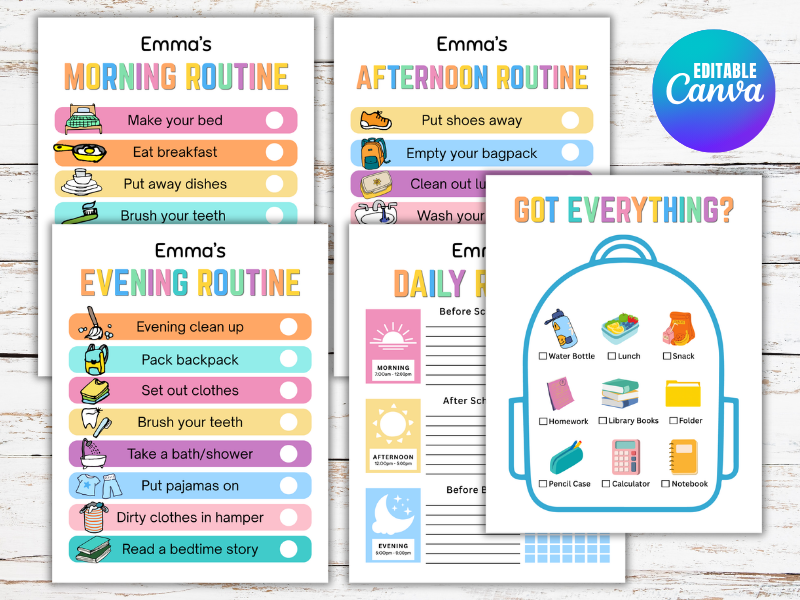 Editable Daily Checklist, Kids School Day Checklist, Daily Routine Visual Schedule