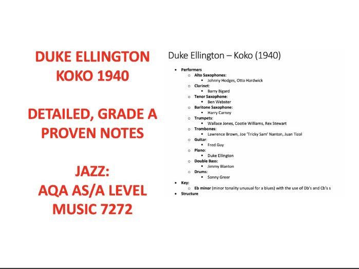 Duke Ellington Koko As A Level 7272 Aqa Music Notes Teaching Resources Il timbro che diventa forma; duke ellington koko as a level 7272 aqa music notes
