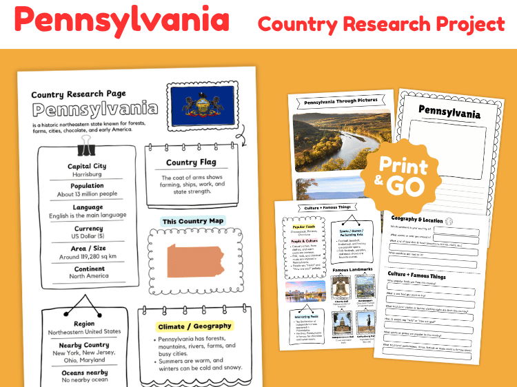 Pennsylvania State Research Project | US Geography & State Study Worksheets