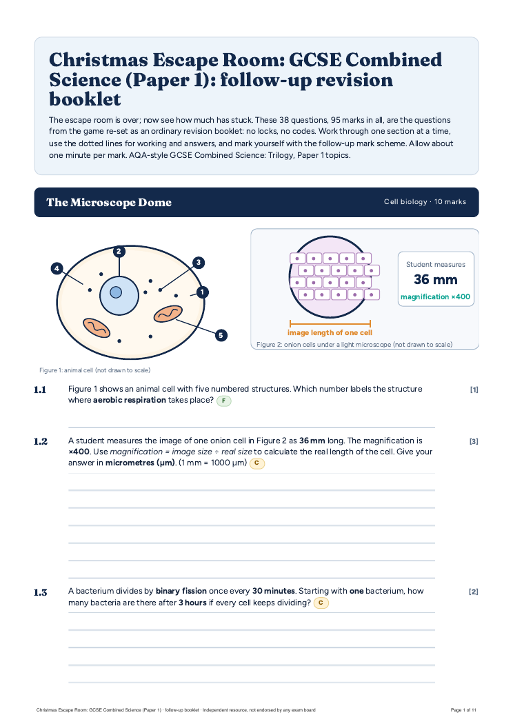 Christmas Escape Room: GCSE Combined Science Paper 1 revision (7 locks ...