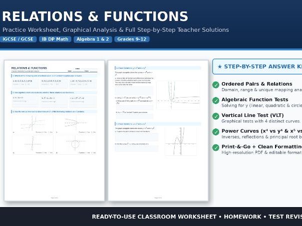 Functions & Relations Worksheet with Graphs