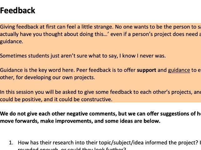 How to Give Feedback Advice Sheet for art/photography students for peer crits etc.