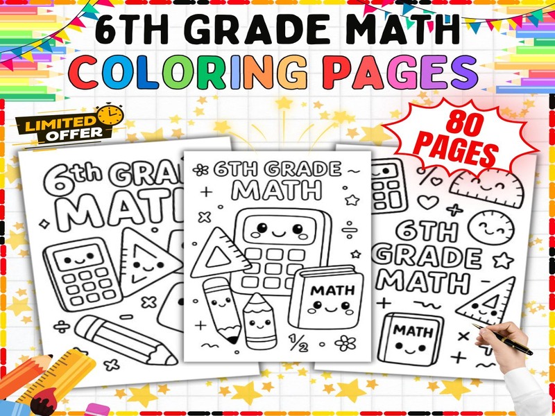 6th Grade Math Coloring Pages | 80 Printable Sheets | Fun Math Practice