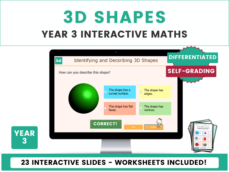 3D Shapes - Interactive Digital Maths Lesson and Activities for Year 3