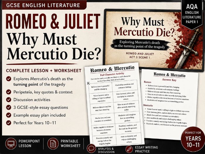 Romeo and Juliet Act 3, Scene 1 PPT- The importance of Mercutio's death as peripeteia