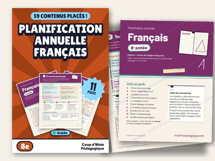 French Year Long Plan Grade 8 Ontario French Language | Planif. Français 8e